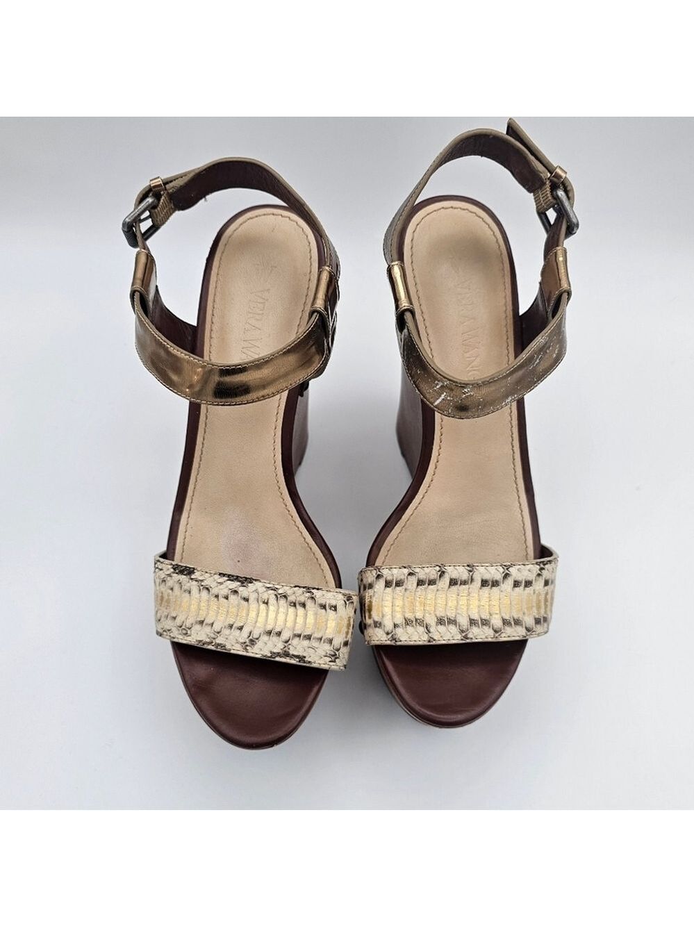Vera Wang Lavender Jamaya Metallic Snake Wedge Sandals 10 - Picture 3 of 16